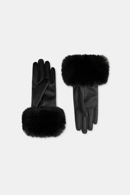 FAUX LEATHER AND FAUX FUR GLOVES