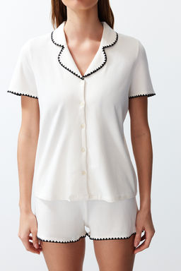Trendyolmilla Premium Mavi Nak?s Detayl? Modal Sortlu Orme Pijama Tak?m? THMSS24PT00064  фото 5