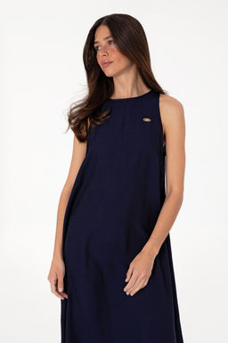 Kad_n Lacivert Maxi Boy Dokuma Elbise Sepette S_rpriz _ndirim - U.s. polo assn фото 2
