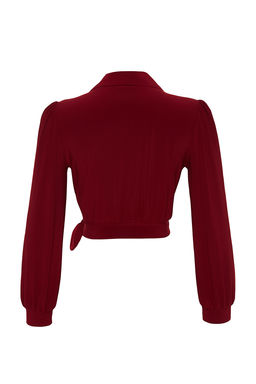 Bordo Kruvaze Kapamal? Crop Esnek Orme Bluz TWOAW24BZ00071