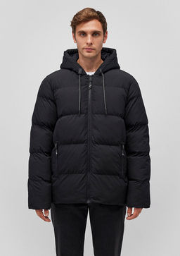 Kapusonlu Siyah Sisme Mont - Mavi фото 2