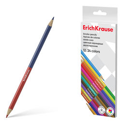 АКЦИЯ Цена за 12 шт. Цветные карандаши деревянные ErichKrause Bicolor трехгранные двусторонние 24 цвета (в коробке с европодвесом 12 шт)