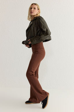 TRENDYOLMILLA Antrasit Melanj Flare/Ispanyol Paca Bel Detayl? Esnek Interlok Orme Pantolon TWOAW25PL00005 фото 2