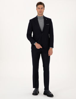 Lacivert Slim Fit %100 Y_n Tak_m Elbise