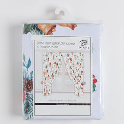 Комплект штор для кухни с подхватами Christmas wreaths 145?180 см - 2 штуки, габардин