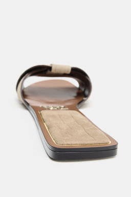 SANDALIA PLANA PIEL CRUZADA / Marr?n Arena - Zara фото 6