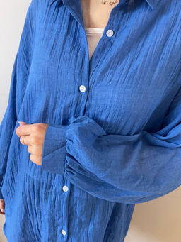 K11679 Комплект: Майка и Рубашка OVER SIZE СИНИЙ