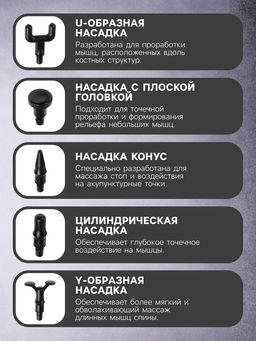 Массажёр для тела LEM-11, перкуссионный, 9 насадок, 9 режимов, чёрный