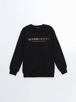 Bisiklet Yaka Bask?l? Erkek ?ocuk Sweatshirt