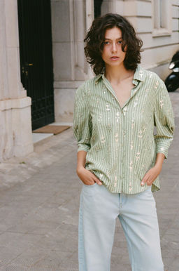 CAMISA RAYAS LENTEJUELAS / Verde medio