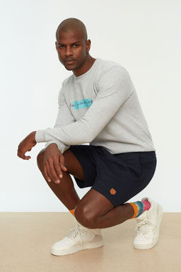 Lacivert Regular/Normal Kesim K?sa Boy PU Etiketli Lastik Belli Bagc?kl? Sort TMNSS22SR0403