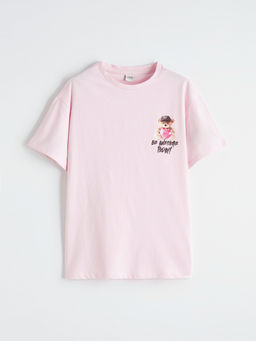 Bisiklet Yaka Bask?l? K?z ?ocuk Ti??rt