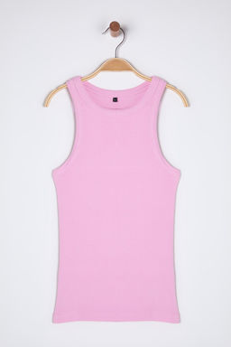 Pembe Vucuda Oturan Regular Boy Halter Yaka Fitilli Pamuklu Esnek Orme Atlet TWOSS24AL00002