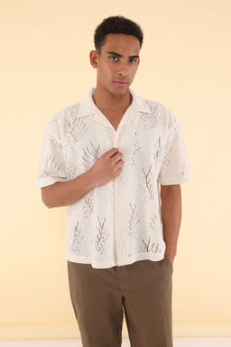 TRENDYOL MAN Ekru Unisex Nak?s Brode Detayl? Yazl?k Boxy Fit Gomlek TMNSS25GO00044 - Trendyolmilla фото 3