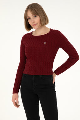 Женский бордово-красный базовый свитер с круглым вырезом Неожиданная скидка в корзине - U.s. polo assn фото 3