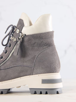 Ботинки 261.uno9gr.Серый замок замша+бежевый/байка