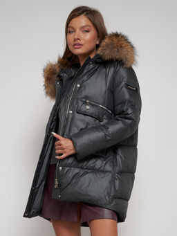 Куртка зимняя женская модная с мехом темно-серого цвета 132298TC - Visdeer фото 23