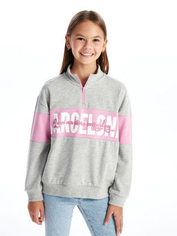 Dik Yaka Bask?l? Uzun Kollu K?z ?ocuk Sweatshirt - Waikiki фото 4