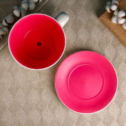 Горшок для цветов в форме чашки «Блум» керамический, с поддоном, 2.2 л, 19×24×12 см, белый, розовый, Greengo