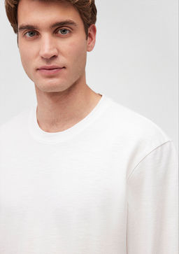 Beyaz Uzun Kollu Basic Tisort - Mavi фото 5