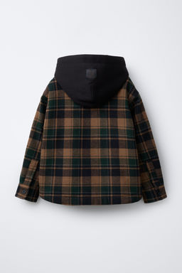 CHECK OVERSHIRT WITH DETACHABLE HOODIE AND FAUX SHEARLING - Zara фото 3