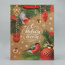 Пакет крафтовый вертикальный Снегири, L 31 40 11.5 см - Дарите счастье фото 3