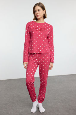 Pembe %100 Pamuklu Kalpli Slogan Nak?sl? Orme Pijama Tak?m? THMAW25PT00103 - Trendyolmilla фото 2