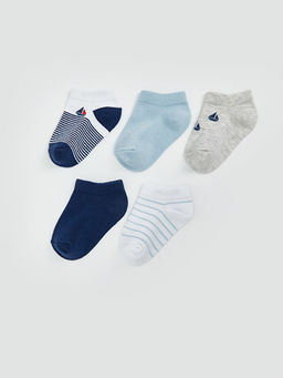 Bask?l? Erkek Bebek Patik ?orap 5li