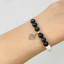 Браслет из серебристого Обсидиана и Говлита с подвеской 18 см +