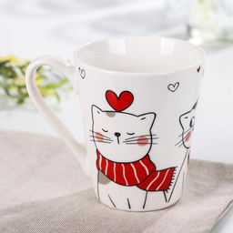 Кружка фарфоровая Доляна Котики, 320 мл, цвет белый