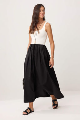 Siyah-Beyaz Maxi Dokuma Elbise TWOSS26EL00883