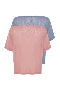 Trendyolmilla Cok Renkli 2li Paket Pointel Ajurlu/Delikli Orme Pijama Ustu THMSS24PT00276  фото 9