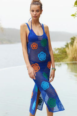 Fall in Love Regular Fit Cicekli Krose Midi Plaj Elbisesi
