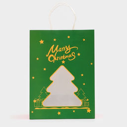 Цена за 12 шт. Пакет подарочный новогодний крафт, с окном Ёлка 30?22?14 см