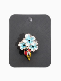 Брошь «Цветы сирени с божьей коровкой», цветная в золоте