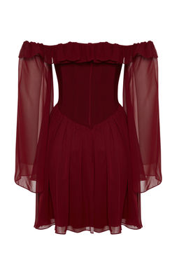 TRENDYOLMILLA Bridal Ekru A-Kesim Astarl? Volanl? Dokuma Sifon K?sa Dugun/Nikah S?k Abiye Elbise TPRSS23EL00096 фото 41