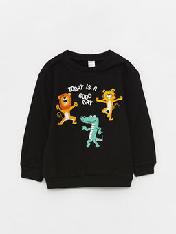 Bisiklet Yaka Bask?l? Erkek Bebek Sweatshirt
