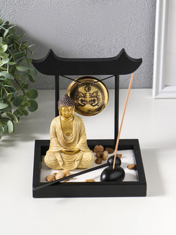 Сад Дзен "Будда в кремовом у гонга" песок+камни+аромапалочки 13,2х15х16 см