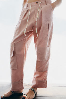 PANTAL?N CARGO CON LINO ZW COLLECTION / Rosa claro - Zara фото 2