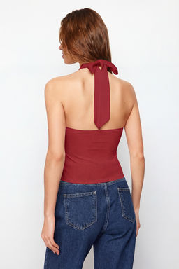 Trendyolmilla Siyah Boyundan Baglamal? Fitted/Vucuda Oturan Esnek Orme Bluz TWOSS24BZ00459  фото 30