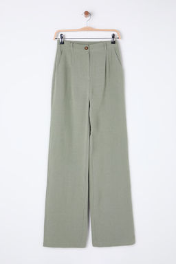 TRENDYOLMILLA Haki Keten Gorunumlu Wide Leg/Genis Paca Dokuma Pantolon TWOSS25PL00018