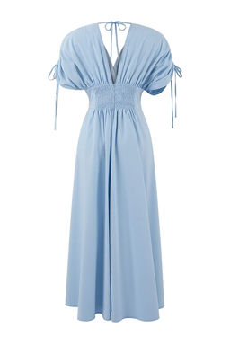 Ac?k Mavi 3 Boyutlu Cicek Detayl? Poplin S?k Abiye Gece Mezuniyet Elbisesi TPRSS24EL00282