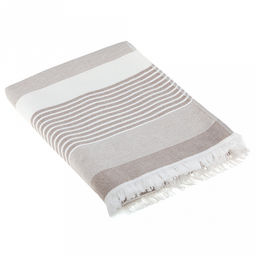 Полотенце махровое "Полосатый рейс" 70х140см, хлопок 100%, с бахромой, бежевый (Китай)