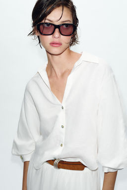 CAMISA MANGA ABULLONADA CON LINO / Blanco - Zara фото 2