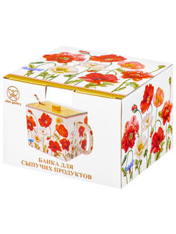 Банка д/сыпучих прод. 1 л 16,5х15,5х11,5 см Маки, с откид. бамбук. крыш.+ложка NEW BONE CHINA - Elan gallery фото 9