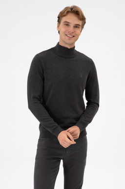 Erkek Slim Fit Bo_azl_ Antrasit Melanj Basic Kazak