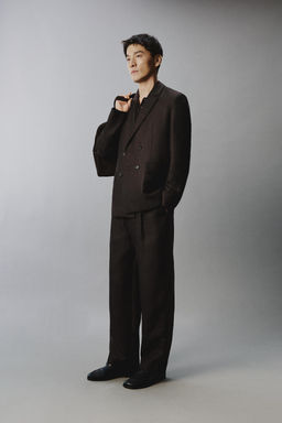 BLAZER CRUZADA TRAJE 100% LINO LIMITED EDITION / Marr?n - Zara фото 4