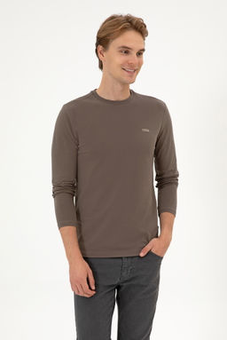 Erkek Vizon Basic Sweatshirt Sepette S_rpriz _ndirim