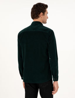 Темно-зеленая бархатная рубашка классического кроя - Cacharel фото 5