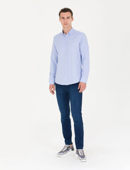 A__k Mavi Slim Fit Uzun Kollu G_mlek